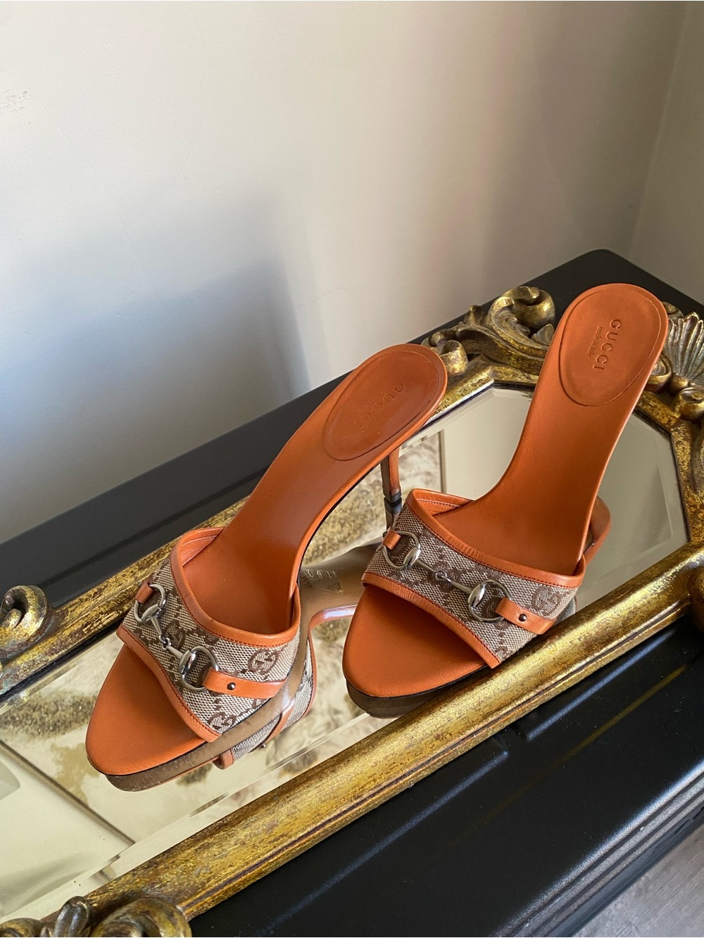 GUCCI CANVAS HEEL MULES